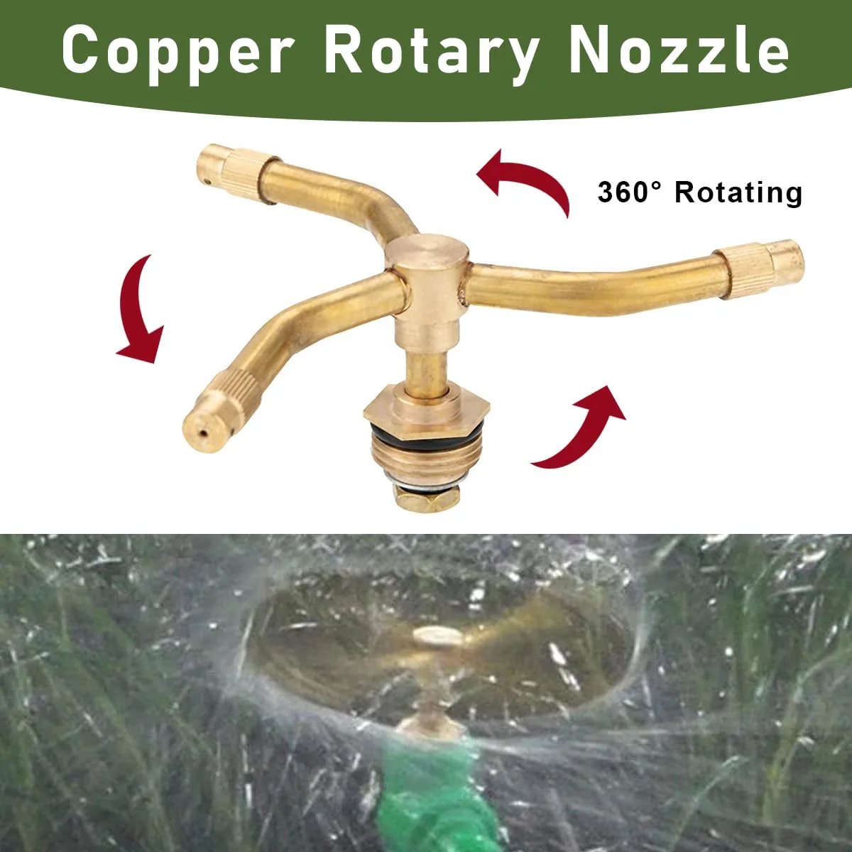3-Head Automatic Rotating Brass Water Sprinkler for Garden
