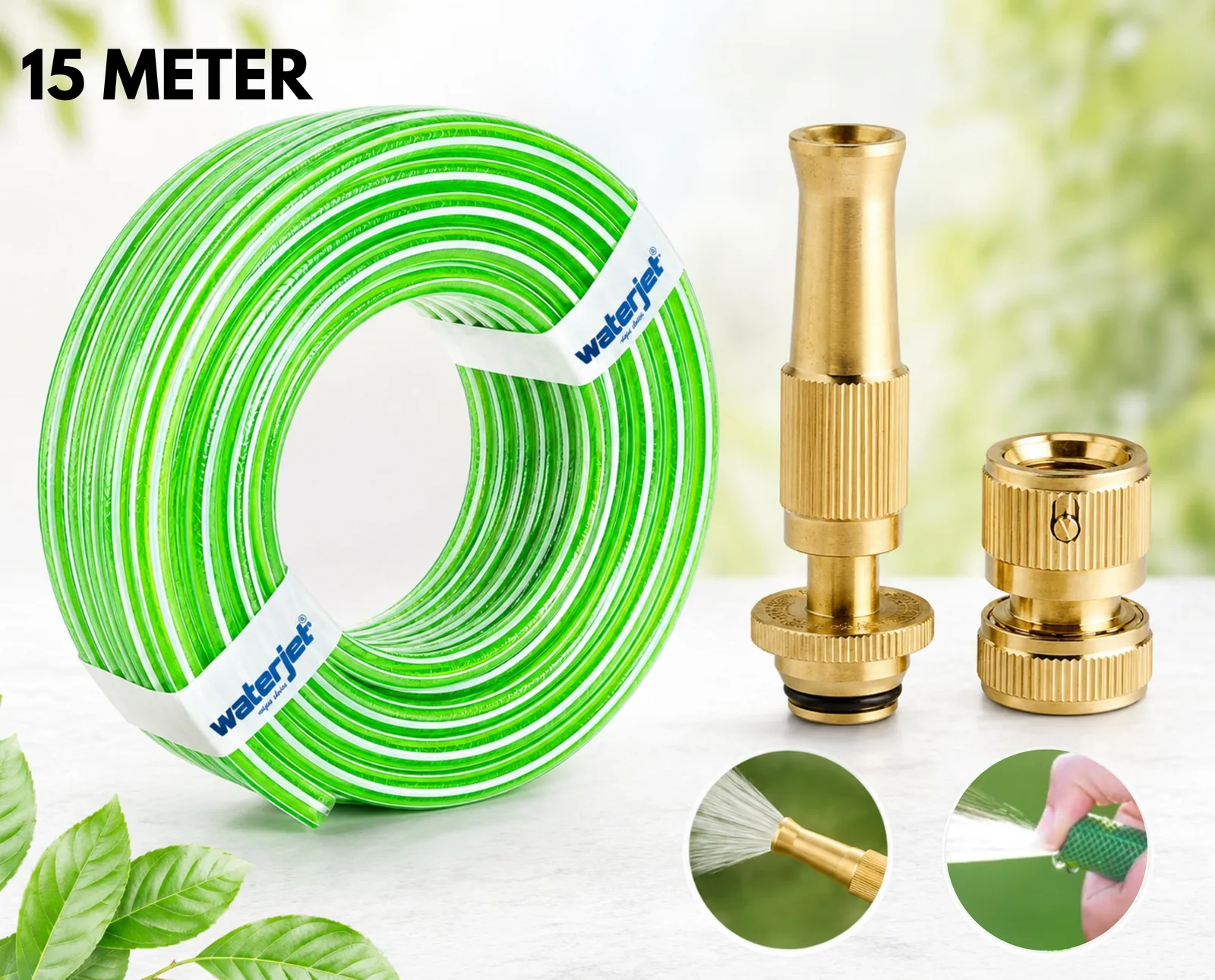 Premium 15 Meter Garden Hose Pipe with Brass Spray Nozzle – Flexible, Leak-Proof & Durable — photo 1 of 3