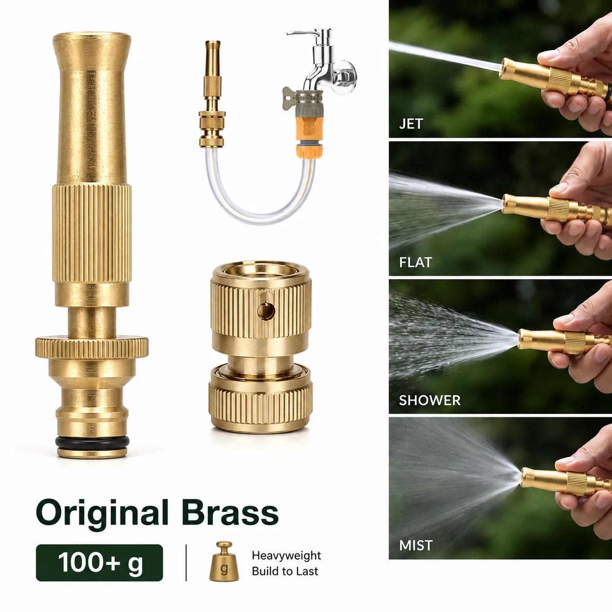 Premium Brass Hose Spray Nozzle 1/2" | Adjustable Pressure Booster Water Gun for Garden, Car Wash & Home Cleaning